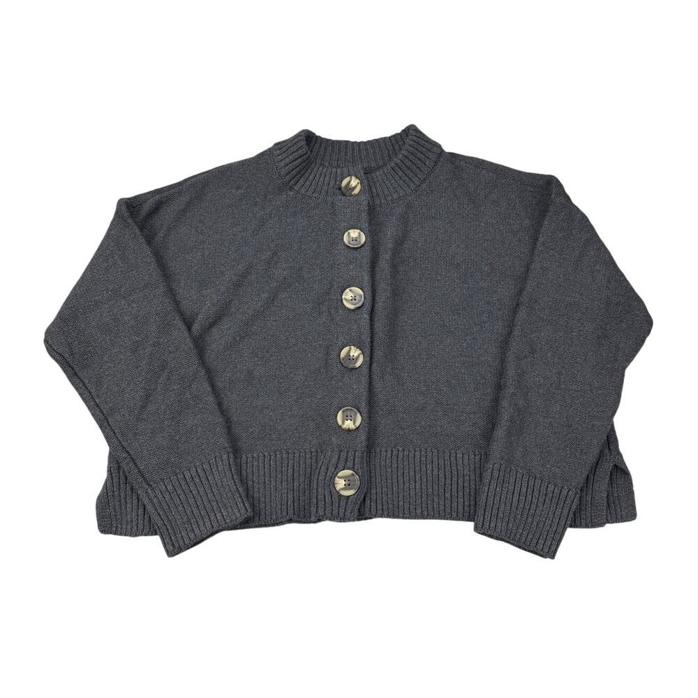 QUINCE Organic Cotton Cropped Cardigan Size Small Charcoal Gray - Picture 2 of 6